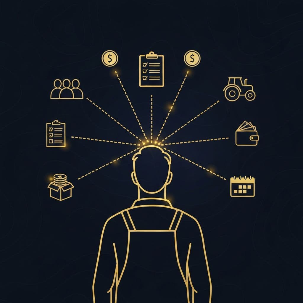 Farmer with attention pulled in many directions